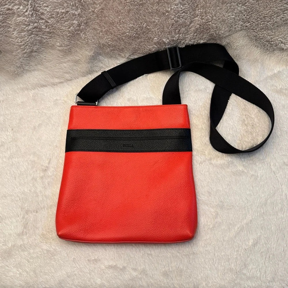 Furla Pebbled Leather Crossbody Bag - Red Orange & Black Unisex - Picture 2 of 16